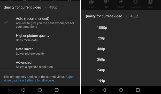 Como definir a qualidade padrão de vídeos do  no Android